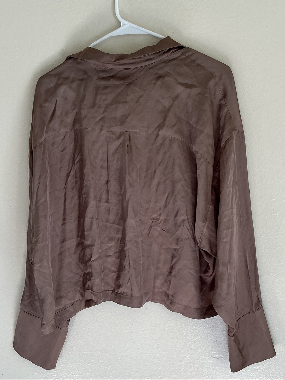 Maeve Satin-Look Button Shirt in Taupe Brown - Picture 10 of 10
